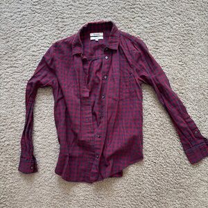 Madewell shrunken plaid flannel button down shirt - red XXS